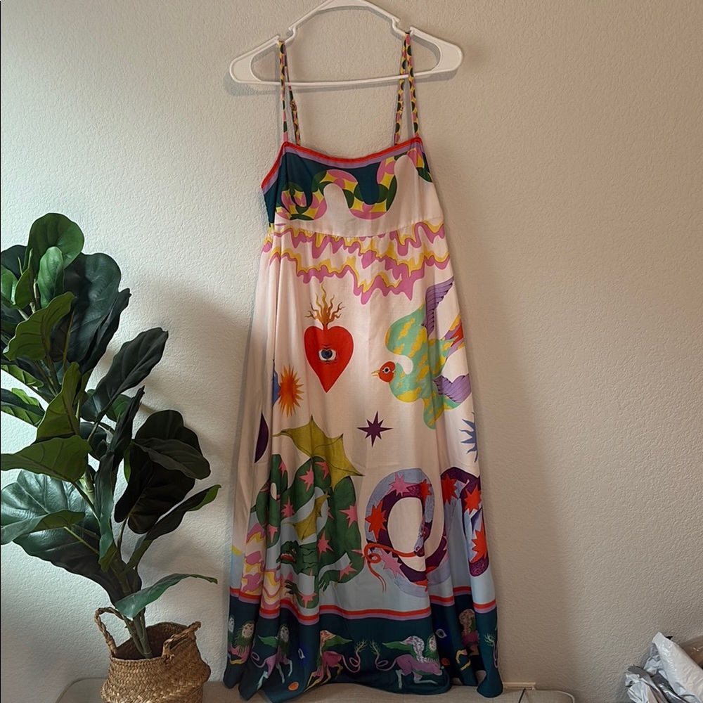 Colorful Maxi Dress with Heart and Nature Motifs